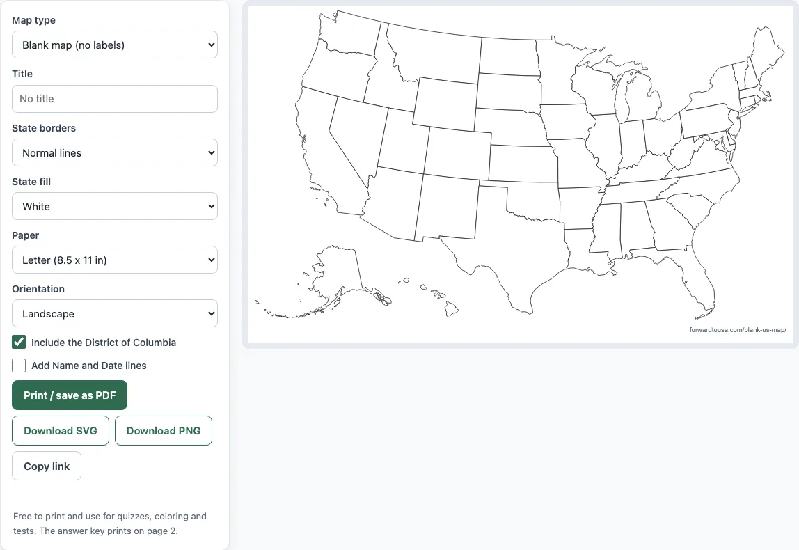 Blank us map example